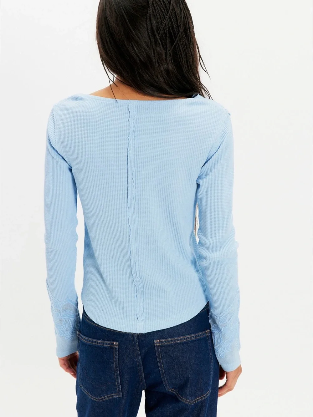 Free People Butterfly Cuff Long Sleeve Top | Cashmere Blue | Small | NWT